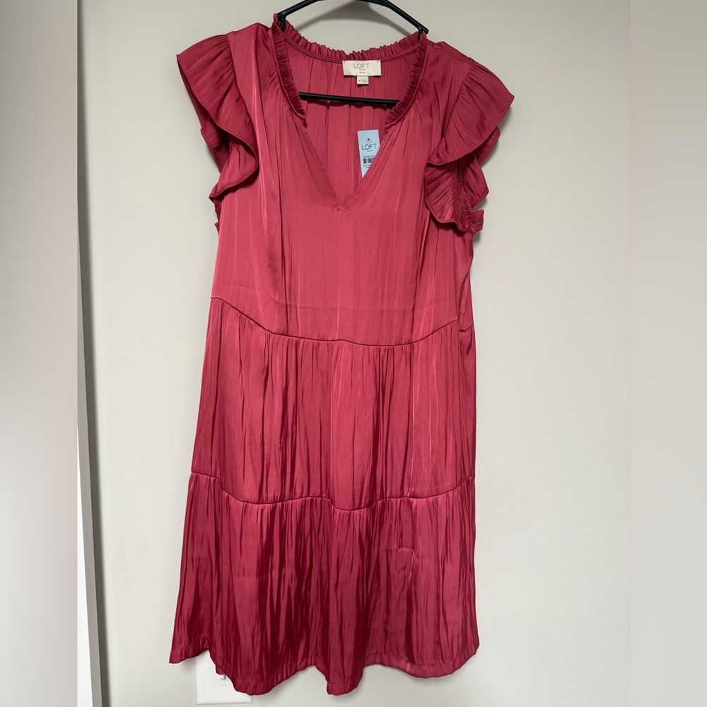 LOFT Women's Rose Midi Dress with Ruffle Sleeves